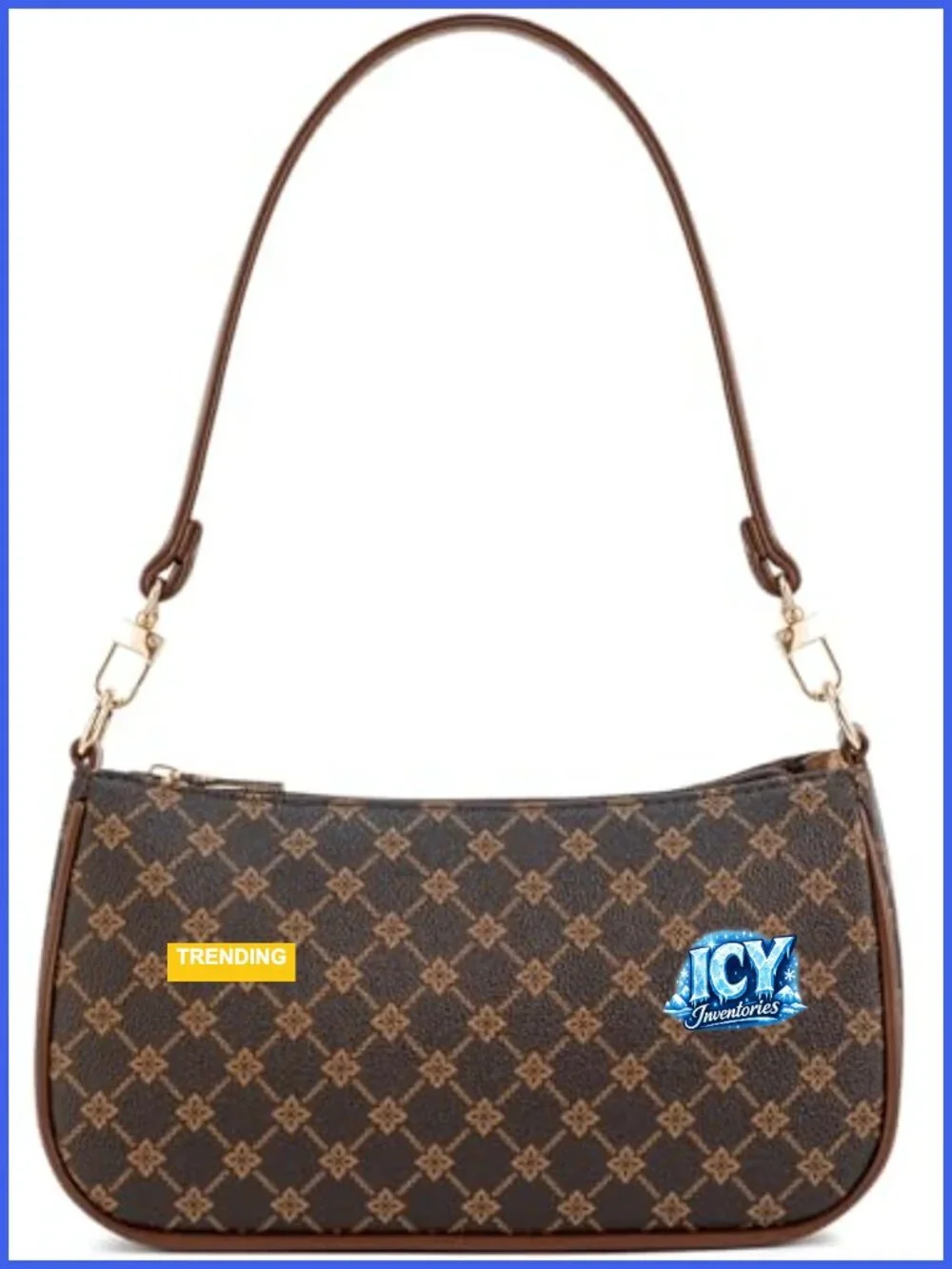 Vegan Leather Shoulder Bag with Zipper Closure, 2 Removable Straps, Retro